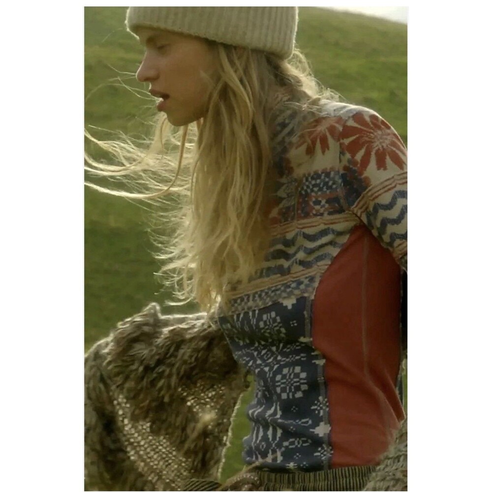 Free People We The Free Mixed Fair Isle Thermal Mock Neck Top Small Resortwear